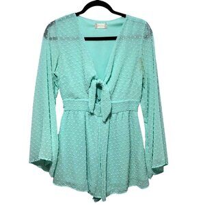 Altar'd State Mint Green Swiss Dot Tie Front Smocked Waist Chiffon Romper S